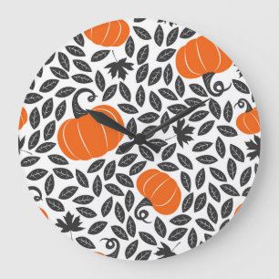 Relógio Grande Abóboras, folhas: padrão de outono fofo.