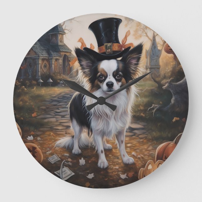 Relógio Grande Abóboras Papillon Halloween Assustadoras (Frente)