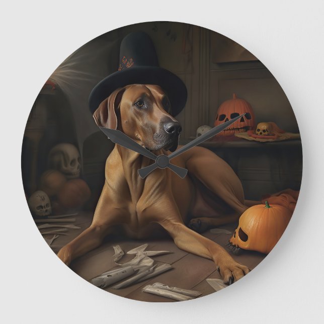 Relógio Grande Abóboras Ridgeback da Rodésia Halloween Assustador (Frente)