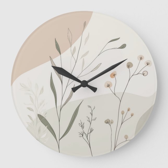 Relógio Grande Abstract Botanical Clock – Minimal Wildflower N (Frente)