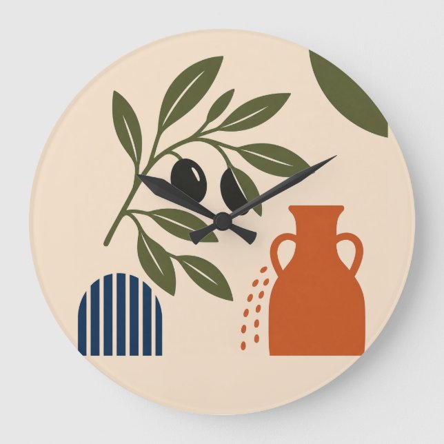 Relógio Grande Abstract Mediterranean Olive Branch Vase Clock (Frente)