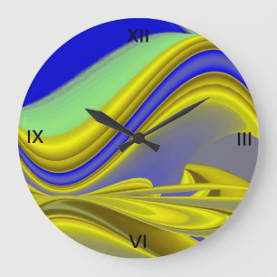 Relógio Grande abstrato 3D em azul amarelo Dourado