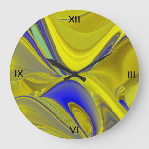 Relógio Grande abstrato 3D em azul amarelo Dourado