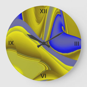 Relógio Grande abstrato 3D em azul amarelo Dourado