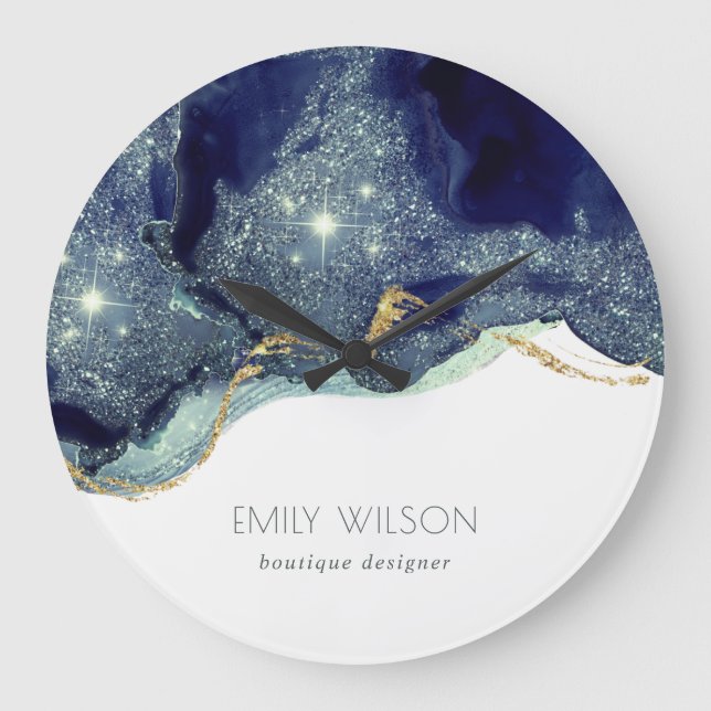 Relógio Grande Abstrato Álcool Tinta Marinho Azul (Frente)