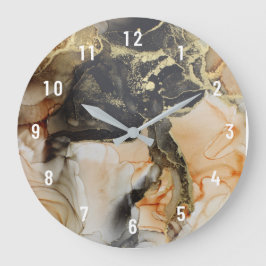 Relógio Grande Abstrato Apricot Black Dourado Art Large Art Clock