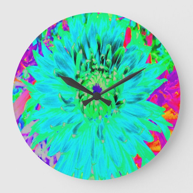 Relógio Grande Abstrato Aqua Decorative Dahlia Flower (Frente)