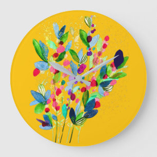 Relógio Grande Abstrato aqucolor floral