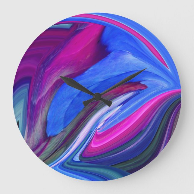 Relógio Grande Abstrato Art Blue N Pink Leaf lock (Frente)