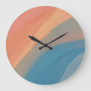 Relógio Grande Abstrato Art Colorida Watercolor Azul Rosa