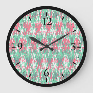 Relógio Grande Abstrato aztec padrão verde-esverdeado, branco, re