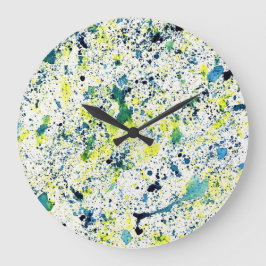 Relógio Grande Abstrato azul, verde e amarelo