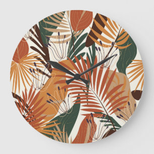 Relógio Grande Abstrato Botânicos: Maravilhas de Canvas Branca