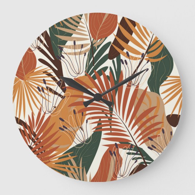Relógio Grande Abstrato Botânicos: Maravilhas de Canvas Branca (Frente)
