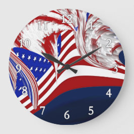 Relógio Grande Abstrato branco vermelho americano do azul da