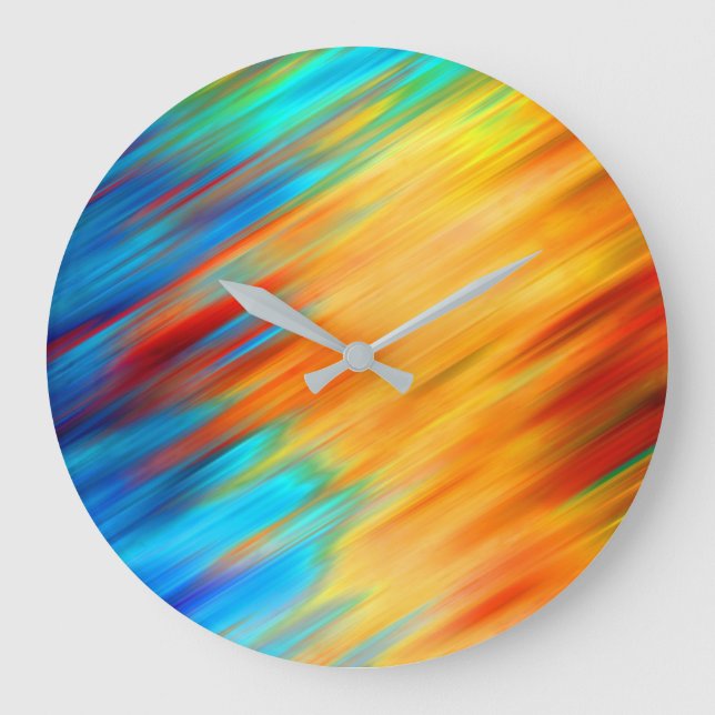 Relógio Grande Abstrato Colorido Laranja Azul Explosão (Frente)