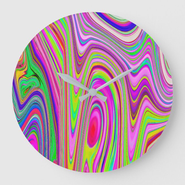 Relógio Grande Abstrato cor-de-rosa e amarelo-trilha (Frente)