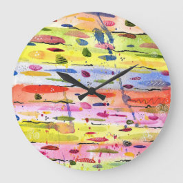 Relógio Grande Abstrato de Aquarela de Linhas Coloridas