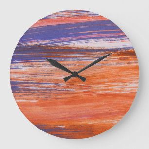 Relógio Grande Abstrato de Aquarela: Mistura Azul Laranja