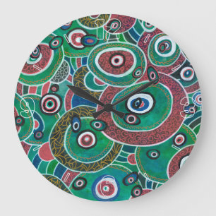 Relógio Grande Abstrato de Maroon e Turquesa
