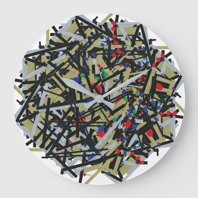 Relógio Grande Abstrato em fita e formas alfabéticas 1 (Frente)