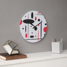 Relógio Grande Abstrato Geométrico Vermelho Preto