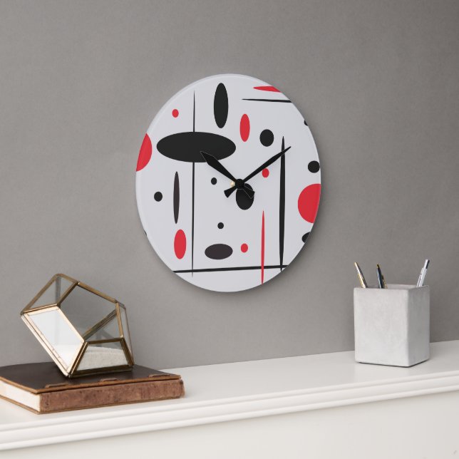 Relógio Grande Abstrato Geométrico Vermelho Preto (Escritório)