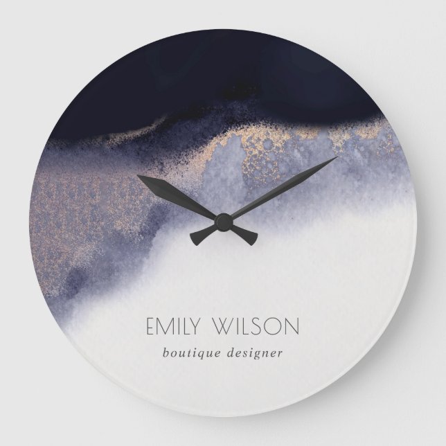 Relógio Grande Abstrato Marinho Preto Espessura Ouro Aquecida (Frente)