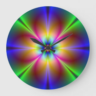 Relógio Grande Abstrato Neon Daisy Round Wall Clock