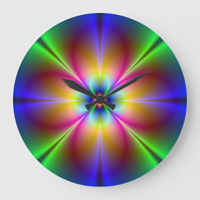 Relógio Grande Abstrato Neon Daisy Round Wall Clock (Frente)