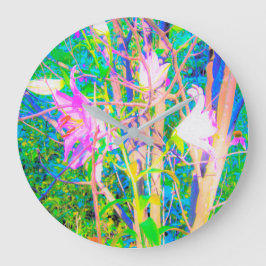 Relógio Grande Abstrato Oriental Lily no Meu Jardim Rubio