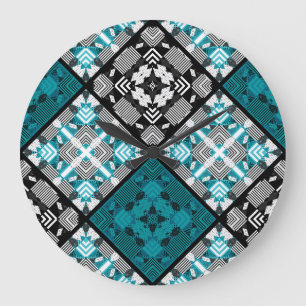 Relógio Grande Abstrato quadrados geometri sem costura com xadrez