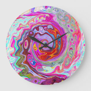 Relógio Grande Abstrato Retro-rosa-quente e espiral azul