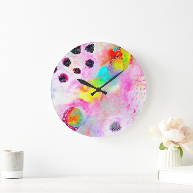 Relógio Grande Abstrato Rosa e Aqua (Lar)