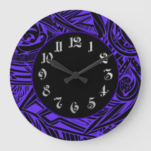Relógio Grande Abstrato Tribal Negro E Branco