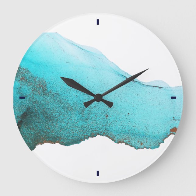 Relógio Grande Abstrato Turquoise Dourada Arte a Álcool (Frente)