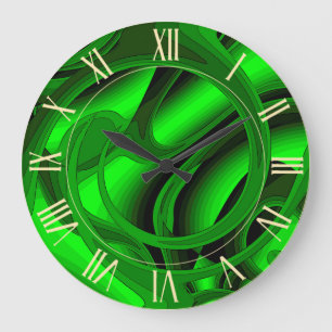 Relógio Grande Abstrato Verde Moderno de Luxo Rosa Floral