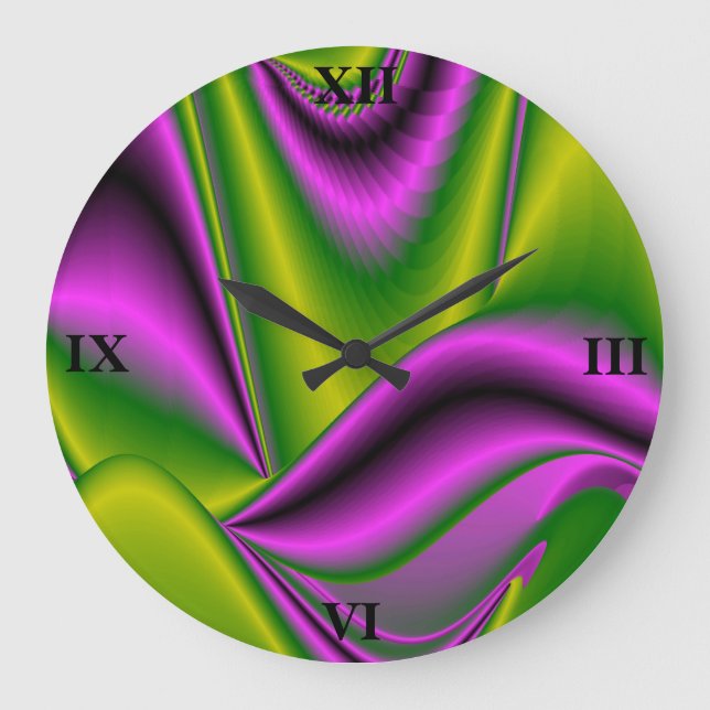 Relógio Grande abstrato verde roxo Arco-Íris (Frente)