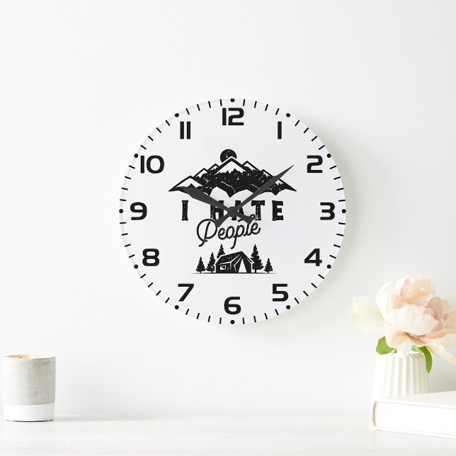Relógio Grande Acampamento antissocial engraçado Odeio Pessoas (Criador carregado)