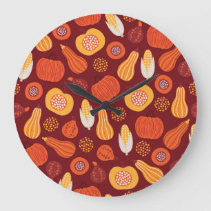 Relógio Grande Ação de Graças Pumpkin Brown Seamless Pattern.