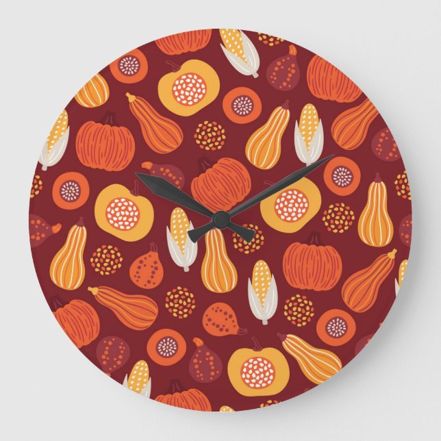 Relógio Grande Ação de Graças Pumpkin Brown Seamless Pattern. (Frente)