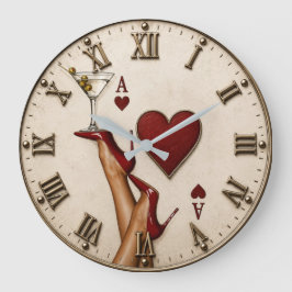 Relógio Grande Ace of Hearts Red High Heels Martini Glass