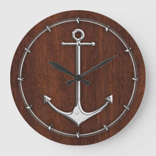 Relógio Grande Aço de mogno náutico molhado da âncora