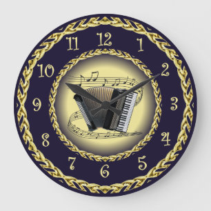 Relógio Grande Acordeão ~ Rolar Musical ~ Dourado/Marinho Azul ~