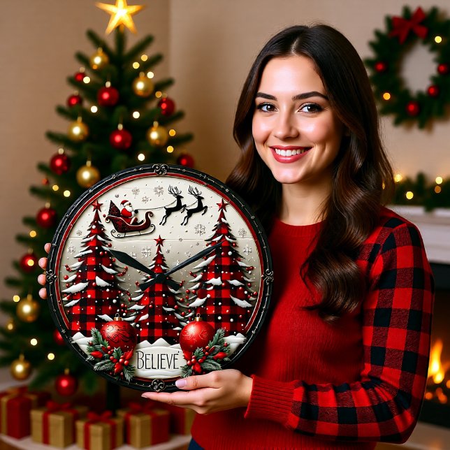 Relógio Grande Acredite no Trenó Xadrez Natal (Criador carregado)