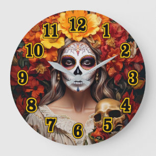 Relógio Grande Açucar crânio Lady Large Clock
