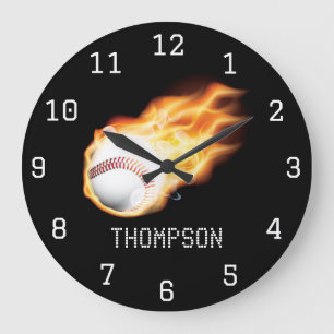 Relógio Grande Adicionar nome personalizado com tema de beisebol
