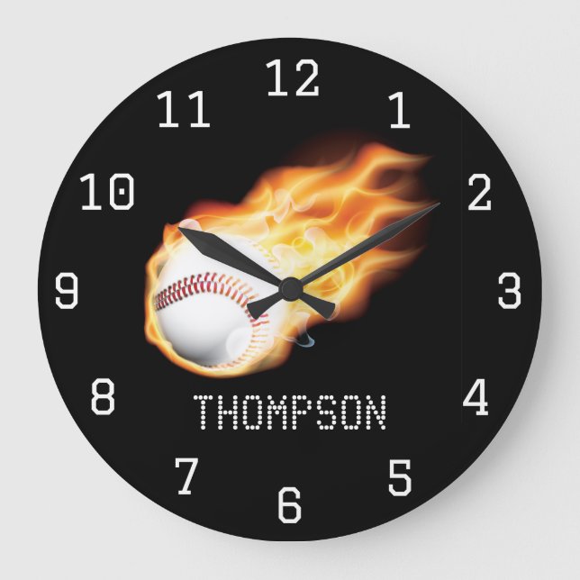 Relógio Grande Adicionar nome personalizado com tema de beisebol (Frente)
