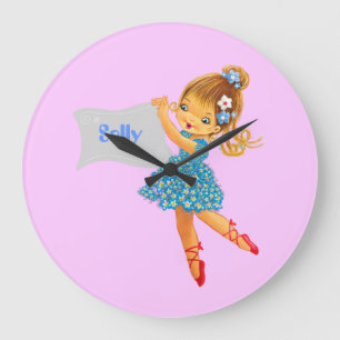 Relógio Grande Adicione o nome Flower Fairy clock, bluepink femin