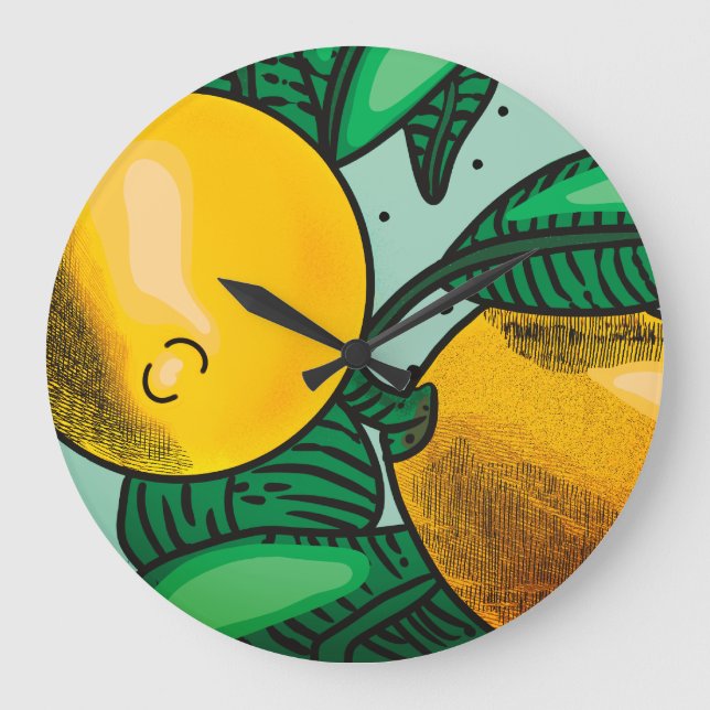 Relógio Grande Adoráveis Lemons Oven Mitt e Potes (Frente)